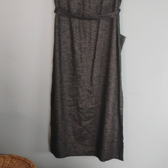 THEORY Linen Heather Gray Button Down High Slit Sides Maxi Shirt Dress Size 6 - Picture 3 of 12